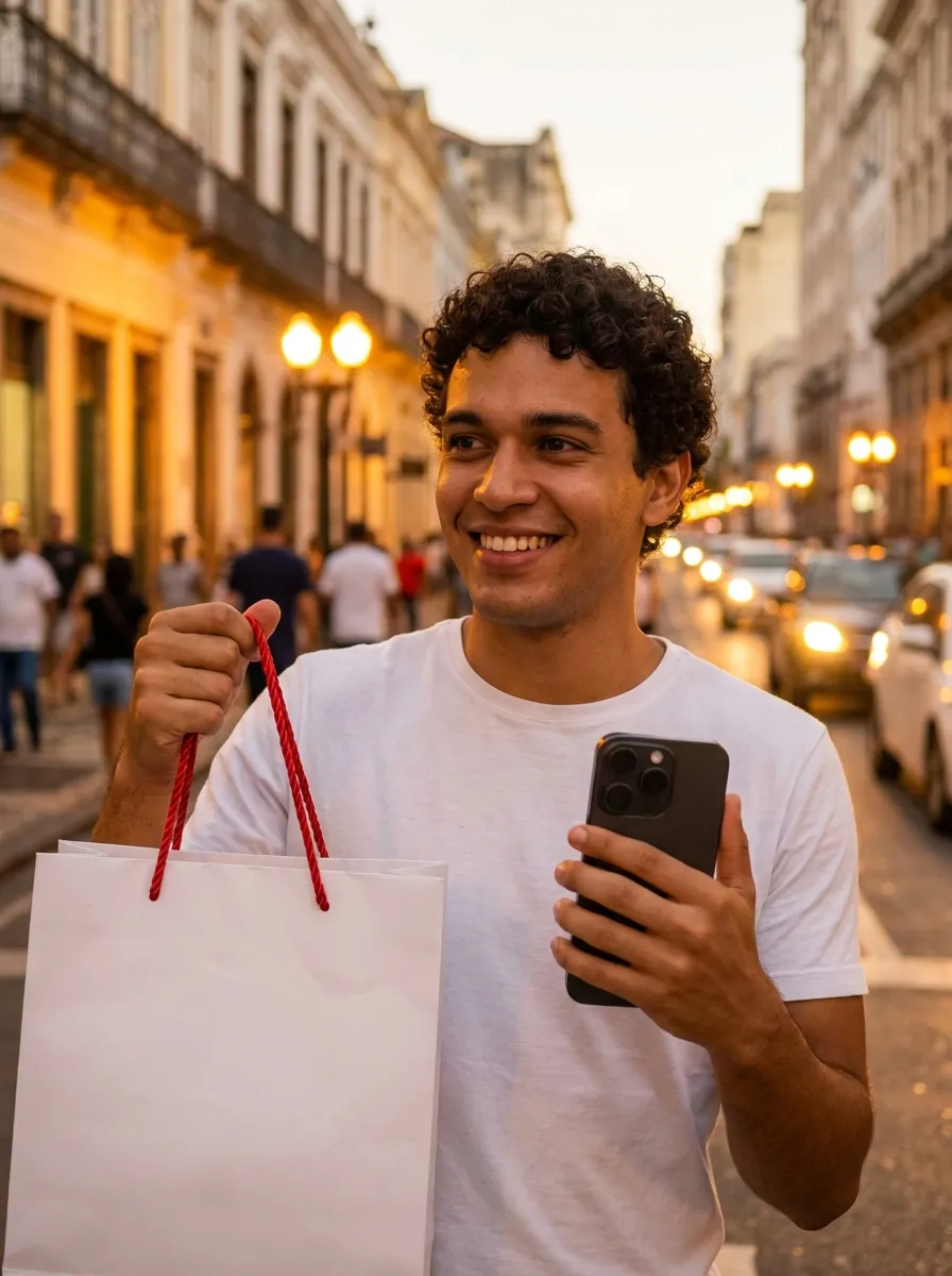 Cliente com a sacola da Ripe Store